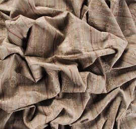 Bavlna směs žakár květy/pruhy hnědobéžová