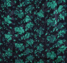 Hedvábný šifon květinový motiv zelená/černá