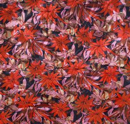 Hedvábný šifon květinový motiv červenočerný