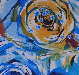 Hedvábný mušelín květy modrožlutý