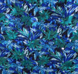 Hedvábný šifon květinový motiv modrozelený