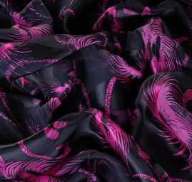 Hedvábný šifon abstraktní motiv růžovočerný
