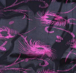 Hedvábný šifon abstraktní motiv růžovočerný