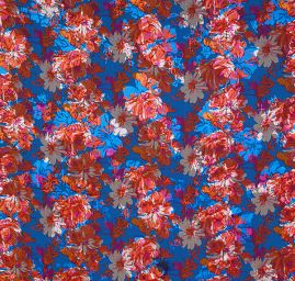 Hedvábný šifon květinový motiv oranžovomodrý