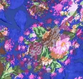 Hedvábný šifon květinový motiv modrý