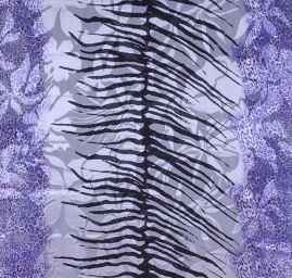 Hedvábný šifon zvířecí motiv fialovočerný