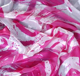 Hedvbáný šifon abstraktní motiv růžovobílý