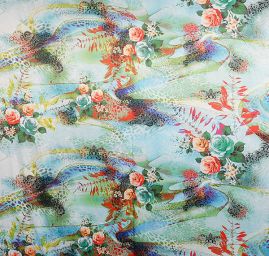 Satén pružný jemný vzor krajky i květin