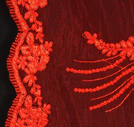 Krajka bordurová na tylu květy/ornament červená