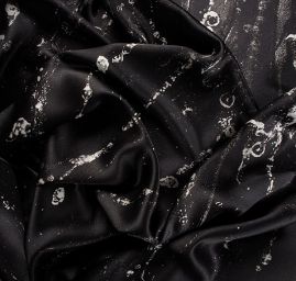 Hedvábný atlas kupón kapky vody černá bílá