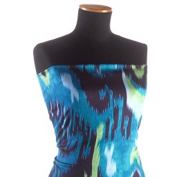 Hedvábný atlas matný abstraktní vzor zelenomodrý