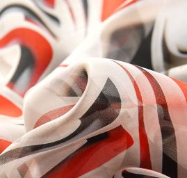 Hedvábný šifon geometrický vzor červenošedobílý