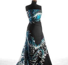 Mikado hedvábí květinový vzor tyrkys černá