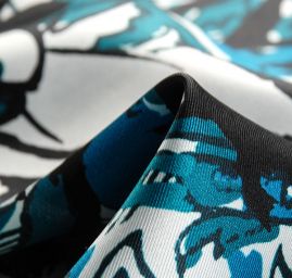 Mikado hedvábí květinový vzor tyrkys černá