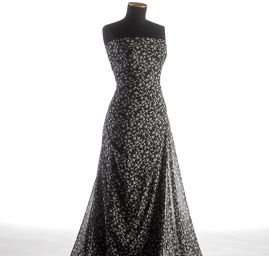 Šifon pružný  tisk zvířecí vzor ptáčci černobílý