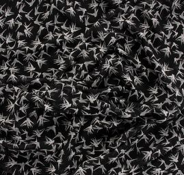 Šifon pružný  tisk zvířecí vzor ptáčci černobílý