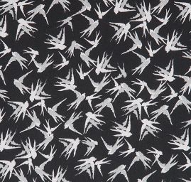 Šifon pružný  tisk zvířecí vzor ptáčci černobílý