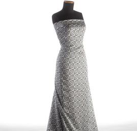 Šatová látka imitace hedvábí geometrický vzor modrý