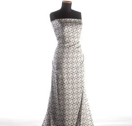 Šatová látka imitace hedvábí geometrický vzor hnědý