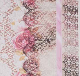 Hedvábný šifon krajkový vzor s květy starorůžový