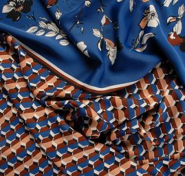 Šatová látka imitace hedvábí modrohnědá II.jakost