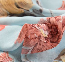 Šifon pružný tisk květinový vzor v pastelových barvách