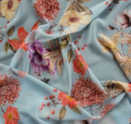 Šifon pružný tisk květinový vzor v pastelových barvách
