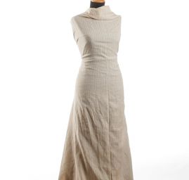 Lněný žakár proužky slonová kost