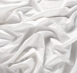 Žakárová látka bavlna směs motiv květů a ornamentu bílá