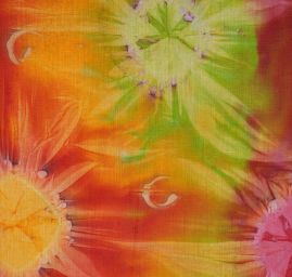 Batika kupón zelená/červená/oranžová