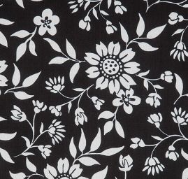 Viskozová šatová látka květy černobílá