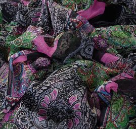 Plisovaný šifon patchwork kašmírový vzor/květy