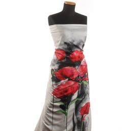 Satén pružný tisk vlčí máky