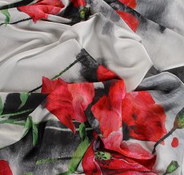 Satén pružný tisk vlčí máky