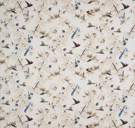 Krepdešín motiv ptáčků/květin slonová kost