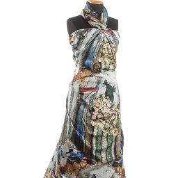 Satén pružný tisk kytice