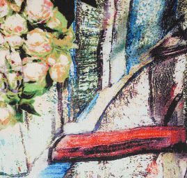 Satén pružný tisk kytice