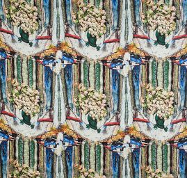 Satén pružný tisk kytice