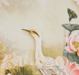 Krepdešín tisk leknín/volavka žlutozelený