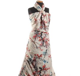 Krepdešín květy višně slonová kost