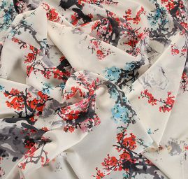 Krepdešín květy višně slonová kost