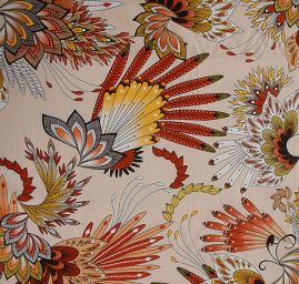 Viskozová šatová látka listová mozaika hnědá