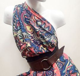 Viskozová šatová látka etno vzor modrý