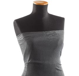 Šifon plise puntiky bílé na černém podkladě