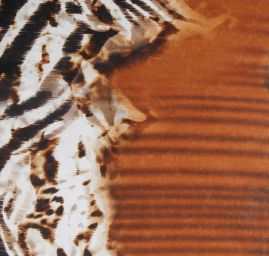 Šifon jemný zvířecí motiv dpolněn květy hnědá