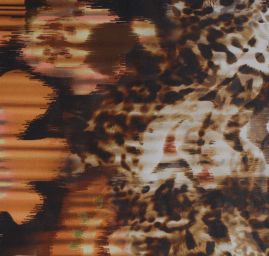 Šifon jemný zvířecí motiv dpolněn květy hnědá