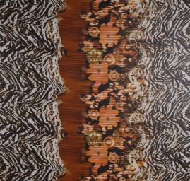 Šifon jemný zvířecí motiv dpolněn květy hnědá