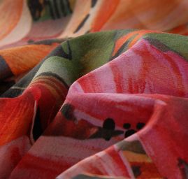 Bavlněný etamín květy červená/oranžová 