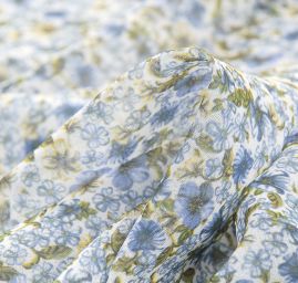 Šifon pružný drobné květy modrozelený