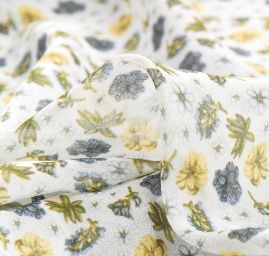 Šifon pružný drobné květy zelenomodrá